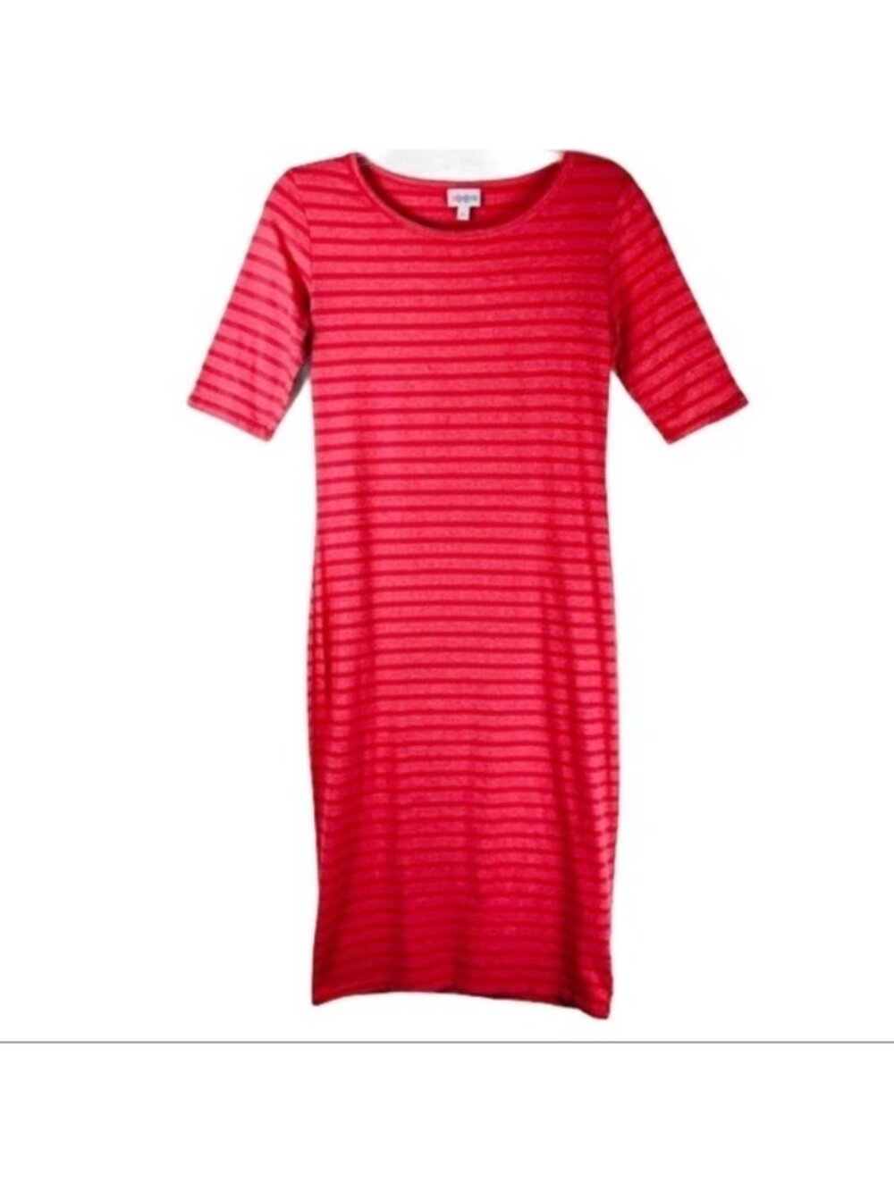 LuLaRoe Stripe Dress Red Pink Julia Fitted Short Sleeve Size XS